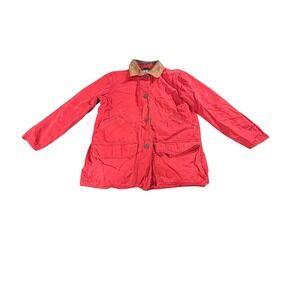 Woolrich Women's Fleece Lined Leather Collar Chore Coat Jacket Ruby Red Size L